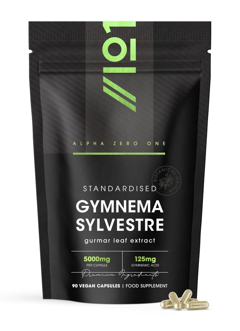 Gymnema Sylvestre Extract 5000mg â€“ Standardised 125mg Gymnemic Acid â€“ 90 Vegan Capsules (3 Months Supply) â€“ Resealable and Recyclable Pouch by Alpha01